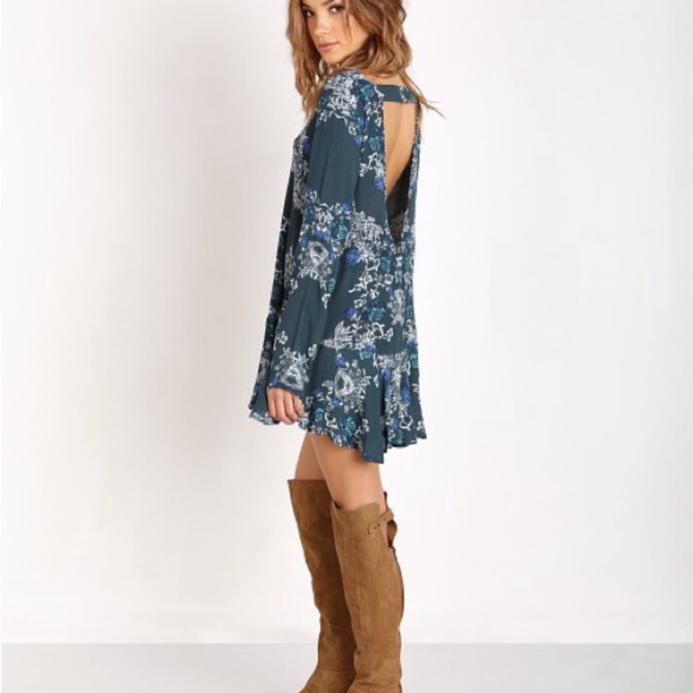 Free People Backless Dress in Blue Floral